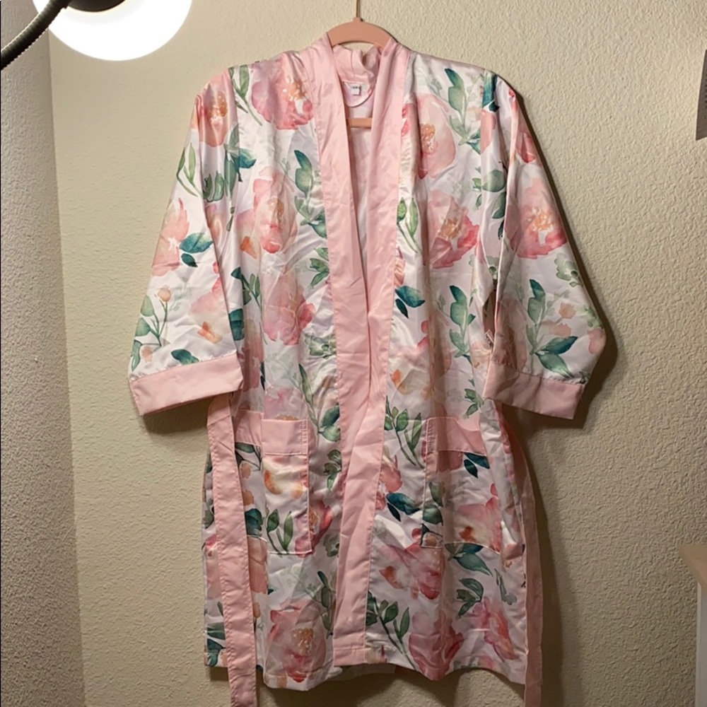 Pink floral bathrobe